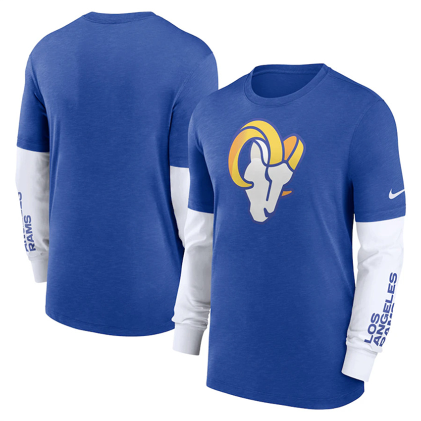 Men's Blue Los Angeles Rams Heather Slub Fashion Long Sleeve T-Shirt
